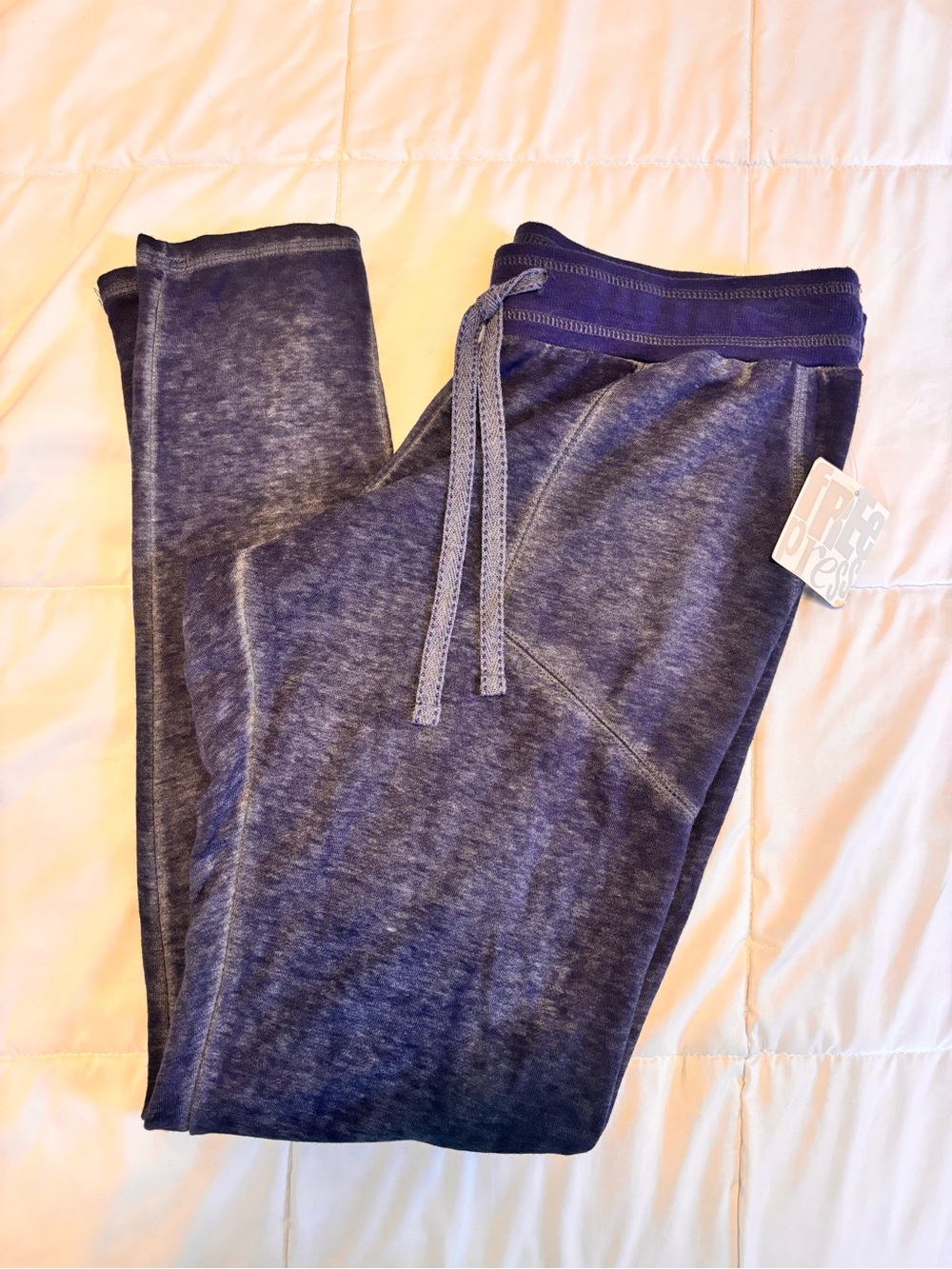 free press Heathered Navy Blue Track Jogger Pants with Drawstring